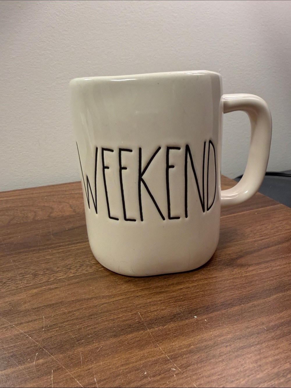 Rae Dunn WEEKEND Mug - Cream with Black Lettering